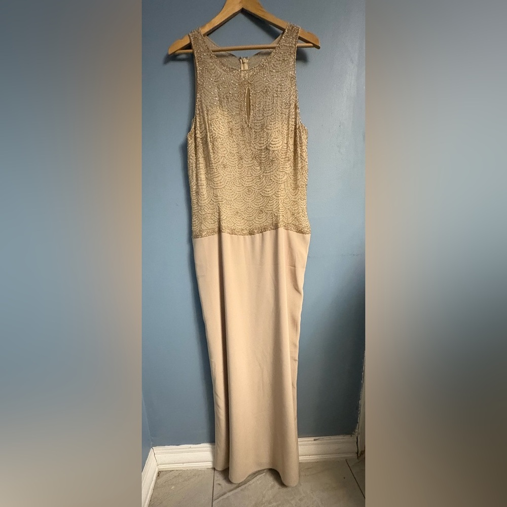 Avanti Gold and Cream Strapless Dress